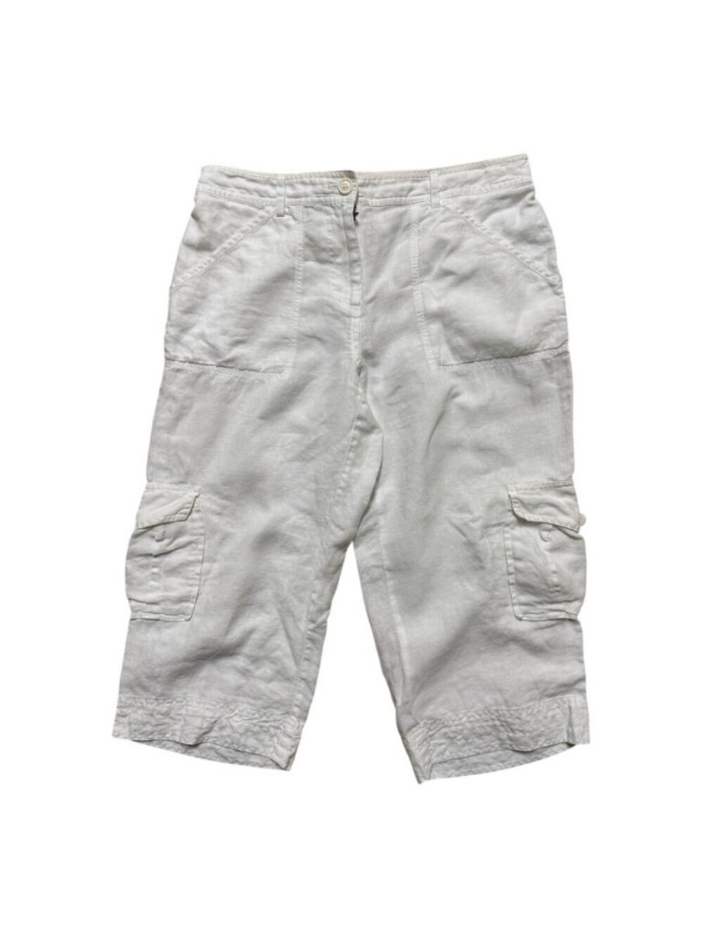 Chico’s 100% Linen White Cargo Capri Pants Women’s Size 1 (US 8/M) Cropped